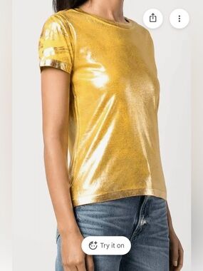 Madison Maison Gold Foil Tee Size L Made in Italy Metallic Yellow Designer Top